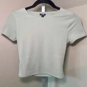 Express Body Contour Top XS Short Sleeve Fitted Crop Sage Green